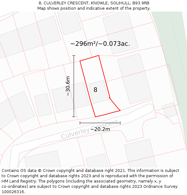 8, CULVERLEY CRESCENT, KNOWLE, SOLIHULL, B93 9RB: Plot and title map