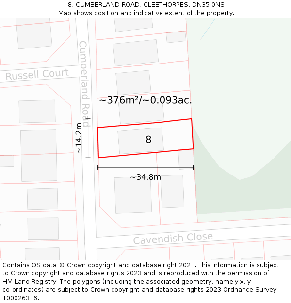 8, CUMBERLAND ROAD, CLEETHORPES, DN35 0NS: Plot and title map