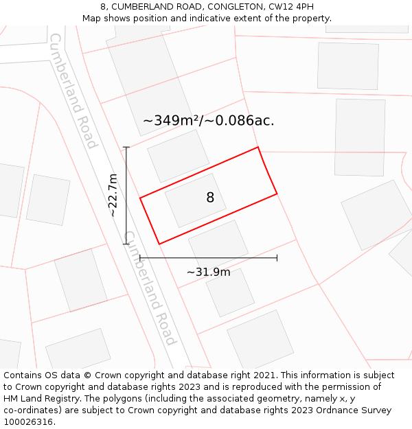 8, CUMBERLAND ROAD, CONGLETON, CW12 4PH: Plot and title map