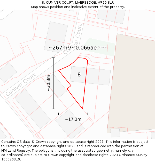 8, CUNIVER COURT, LIVERSEDGE, WF15 8LR: Plot and title map