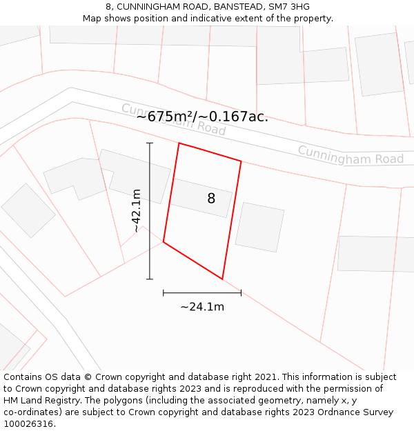 8, CUNNINGHAM ROAD, BANSTEAD, SM7 3HG: Plot and title map