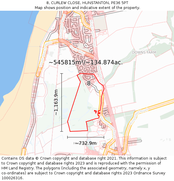 8, CURLEW CLOSE, HUNSTANTON, PE36 5PT: Plot and title map