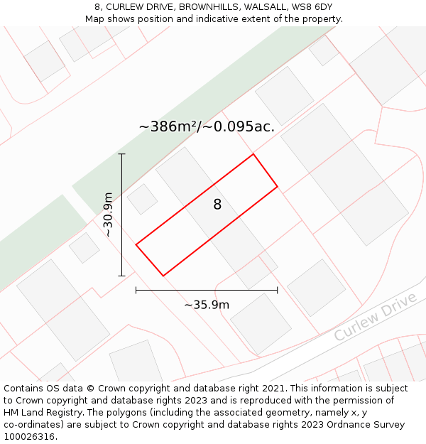 8, CURLEW DRIVE, BROWNHILLS, WALSALL, WS8 6DY: Plot and title map