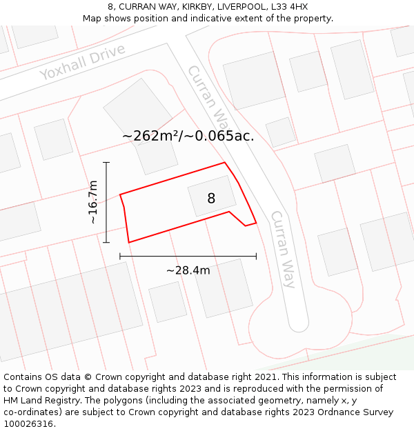 8, CURRAN WAY, KIRKBY, LIVERPOOL, L33 4HX: Plot and title map