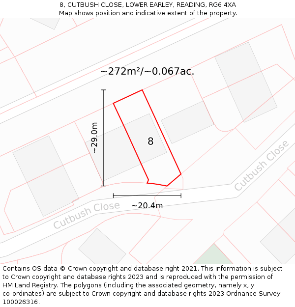 8, CUTBUSH CLOSE, LOWER EARLEY, READING, RG6 4XA: Plot and title map