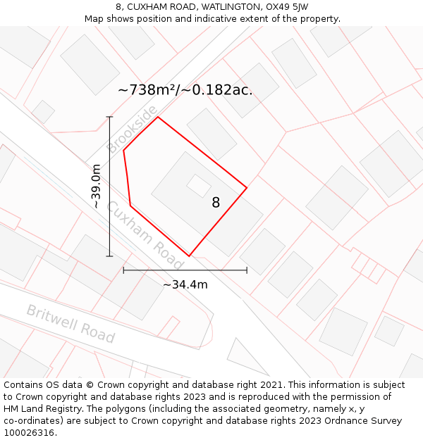 8, CUXHAM ROAD, WATLINGTON, OX49 5JW: Plot and title map