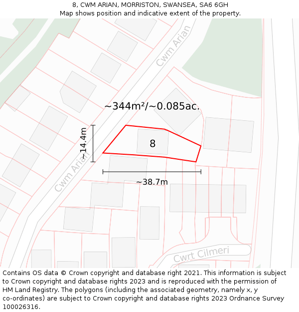 8, CWM ARIAN, MORRISTON, SWANSEA, SA6 6GH: Plot and title map