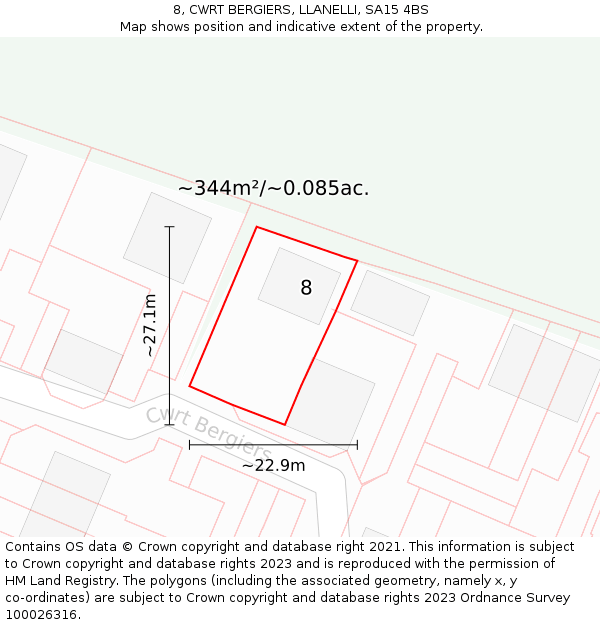 8, CWRT BERGIERS, LLANELLI, SA15 4BS: Plot and title map