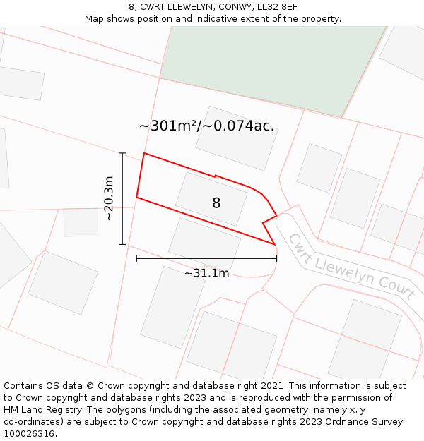 8, CWRT LLEWELYN, CONWY, LL32 8EF: Plot and title map