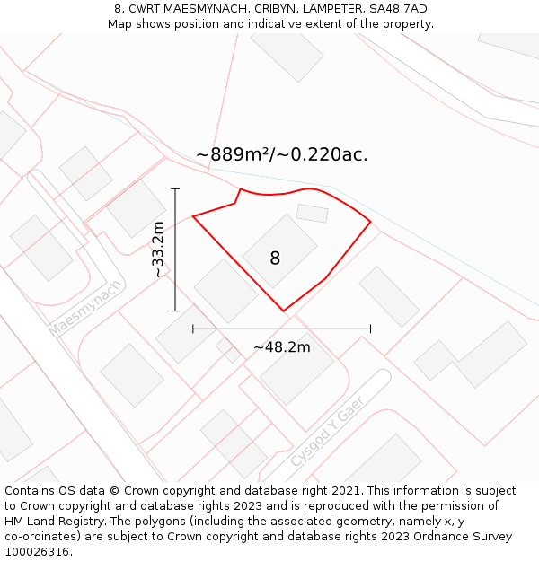8, CWRT MAESMYNACH, CRIBYN, LAMPETER, SA48 7AD: Plot and title map