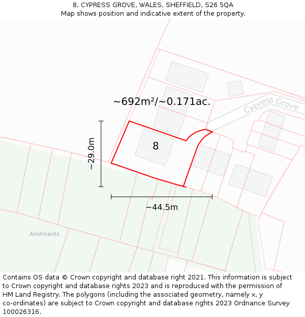 8, CYPRESS GROVE, WALES, SHEFFIELD, S26 5QA: Plot and title map