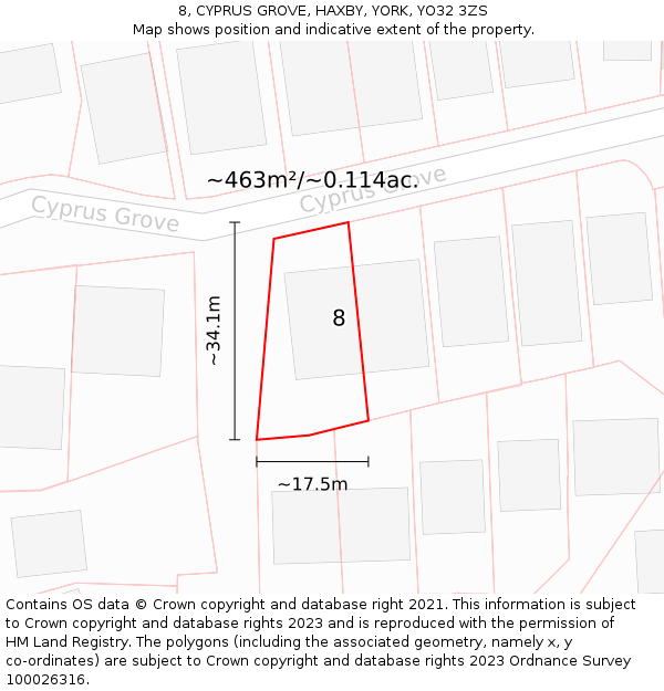 8, CYPRUS GROVE, HAXBY, YORK, YO32 3ZS: Plot and title map