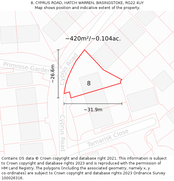 8, CYPRUS ROAD, HATCH WARREN, BASINGSTOKE, RG22 4UY: Plot and title map