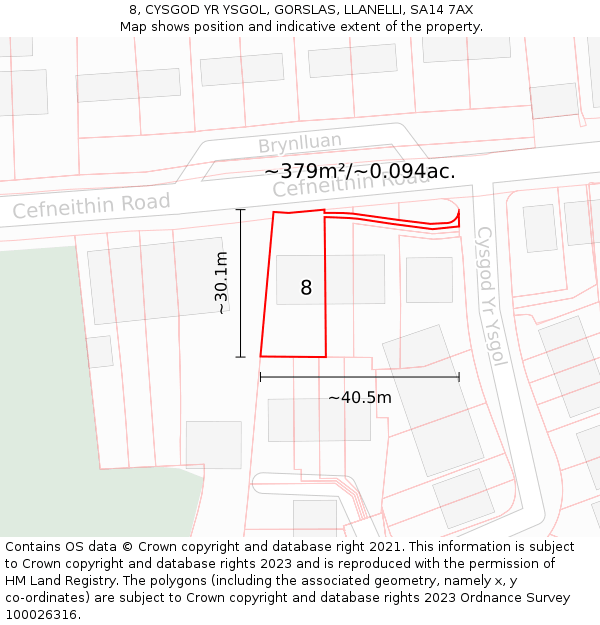 8, CYSGOD YR YSGOL, GORSLAS, LLANELLI, SA14 7AX: Plot and title map