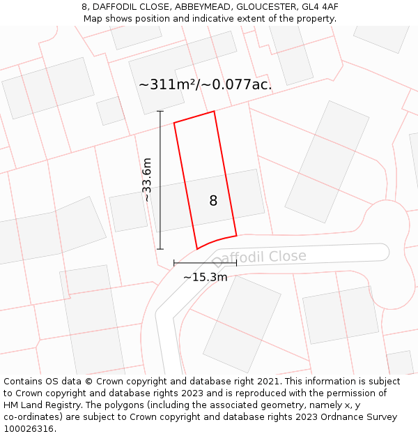 8, DAFFODIL CLOSE, ABBEYMEAD, GLOUCESTER, GL4 4AF: Plot and title map