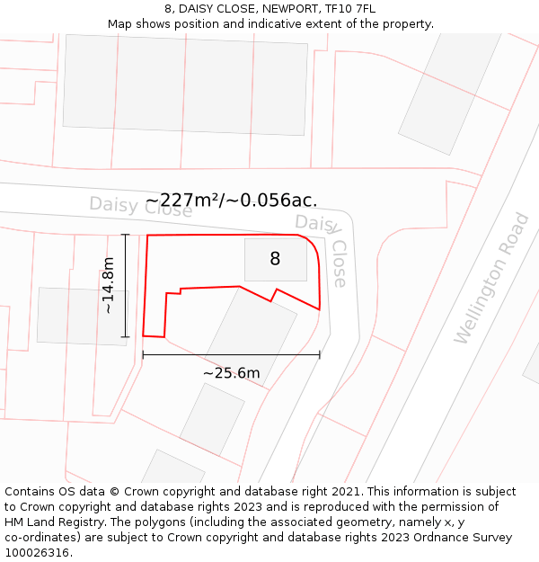 8, DAISY CLOSE, NEWPORT, TF10 7FL: Plot and title map