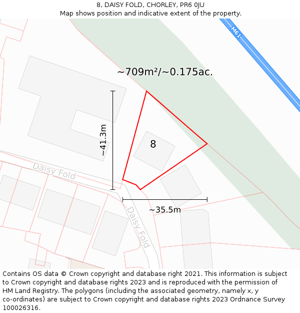 8, DAISY FOLD, CHORLEY, PR6 0JU: Plot and title map