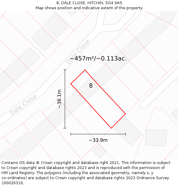 8, DALE CLOSE, HITCHIN, SG4 9AS: Plot and title map
