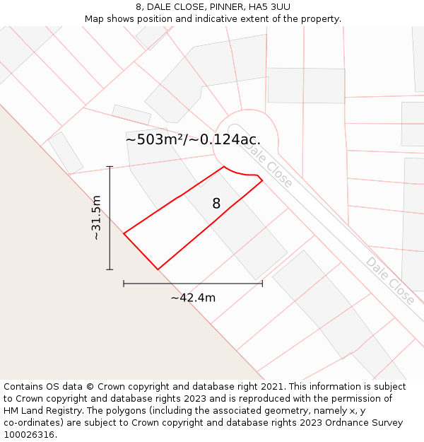 8, DALE CLOSE, PINNER, HA5 3UU: Plot and title map