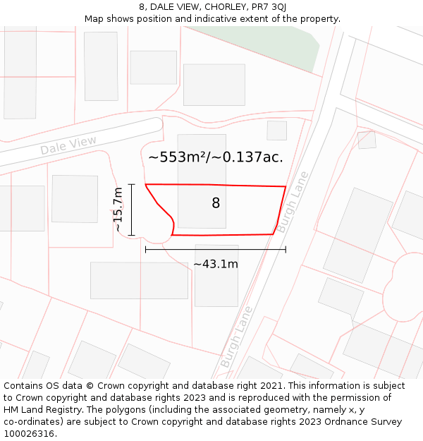 8, DALE VIEW, CHORLEY, PR7 3QJ: Plot and title map