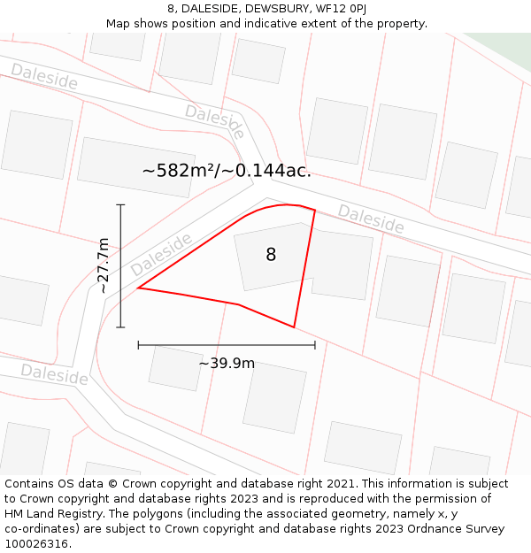 8, DALESIDE, DEWSBURY, WF12 0PJ: Plot and title map