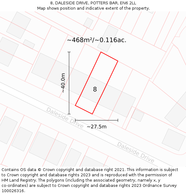 8, DALESIDE DRIVE, POTTERS BAR, EN6 2LL: Plot and title map