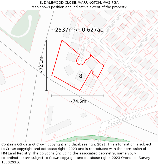 8, DALEWOOD CLOSE, WARRINGTON, WA2 7GA: Plot and title map
