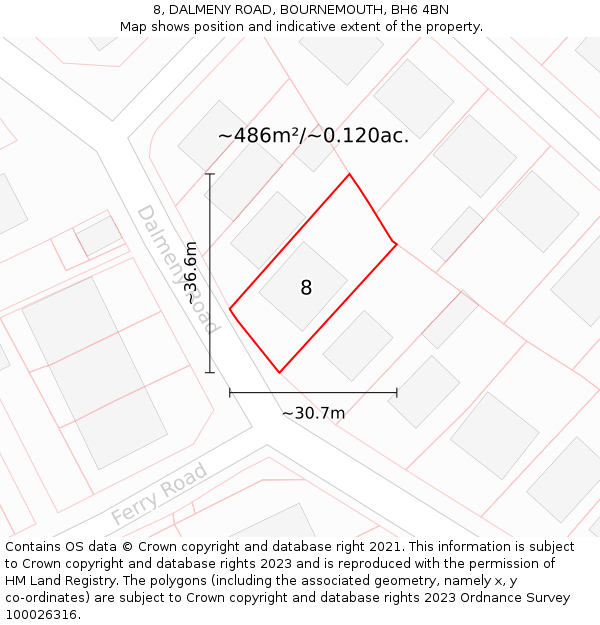 8, DALMENY ROAD, BOURNEMOUTH, BH6 4BN: Plot and title map