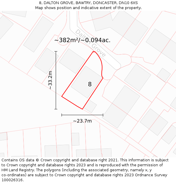8, DALTON GROVE, BAWTRY, DONCASTER, DN10 6XS: Plot and title map