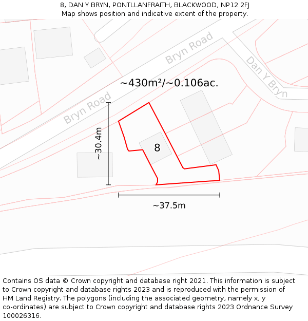 8, DAN Y BRYN, PONTLLANFRAITH, BLACKWOOD, NP12 2FJ: Plot and title map