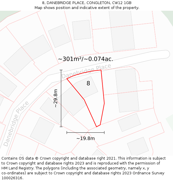 8, DANEBRIDGE PLACE, CONGLETON, CW12 1GB: Plot and title map