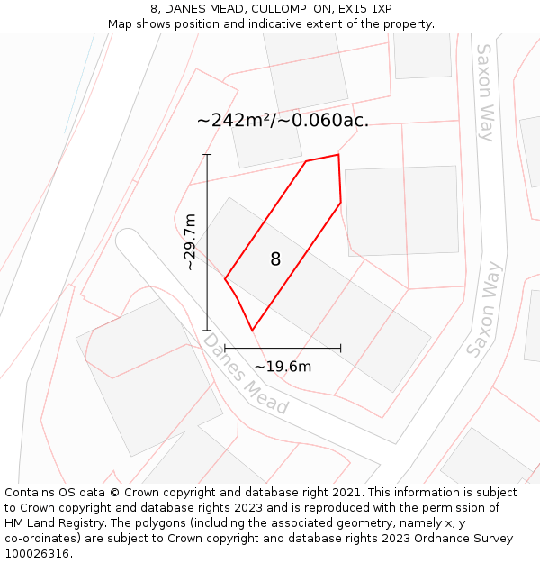 8, DANES MEAD, CULLOMPTON, EX15 1XP: Plot and title map