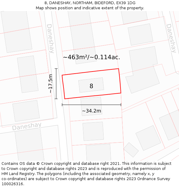 8, DANESHAY, NORTHAM, BIDEFORD, EX39 1DG: Plot and title map