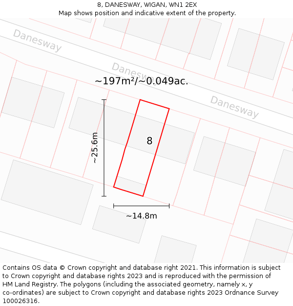 8, DANESWAY, WIGAN, WN1 2EX: Plot and title map