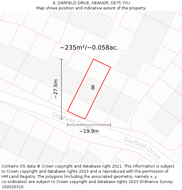8, DARFIELD DRIVE, HEANOR, DE75 7YU: Plot and title map