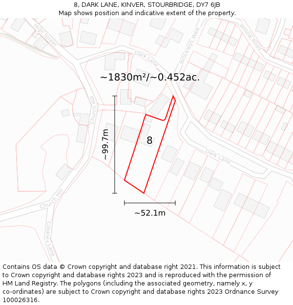8, DARK LANE, KINVER, STOURBRIDGE, DY7 6JB: Plot and title map