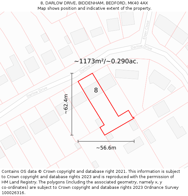 8, DARLOW DRIVE, BIDDENHAM, BEDFORD, MK40 4AX: Plot and title map
