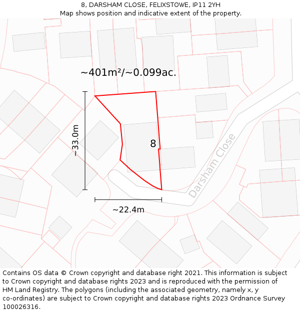 8, DARSHAM CLOSE, FELIXSTOWE, IP11 2YH: Plot and title map