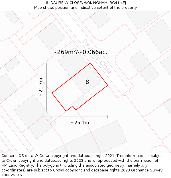 8, DAUBENY CLOSE, WOKINGHAM, RG41 4EJ: Plot and title map
