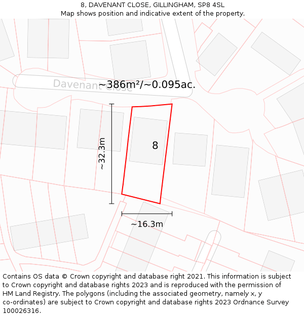 8, DAVENANT CLOSE, GILLINGHAM, SP8 4SL: Plot and title map