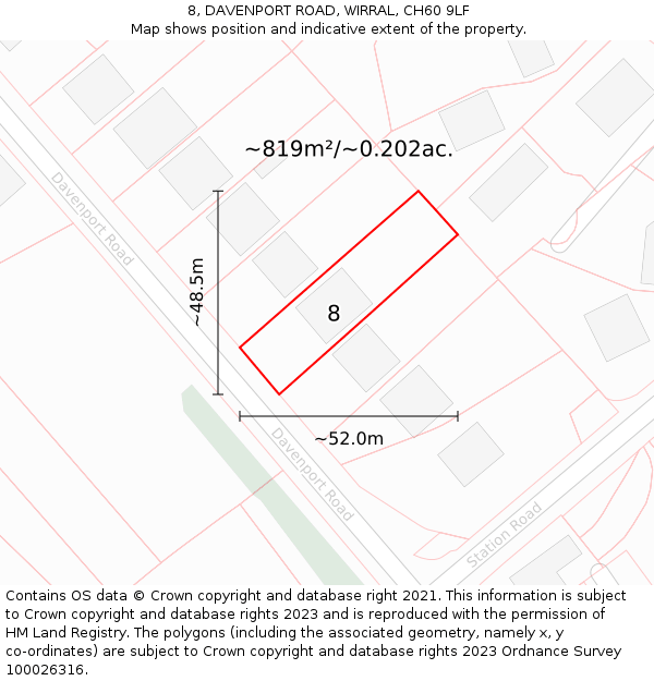 8, DAVENPORT ROAD, WIRRAL, CH60 9LF: Plot and title map