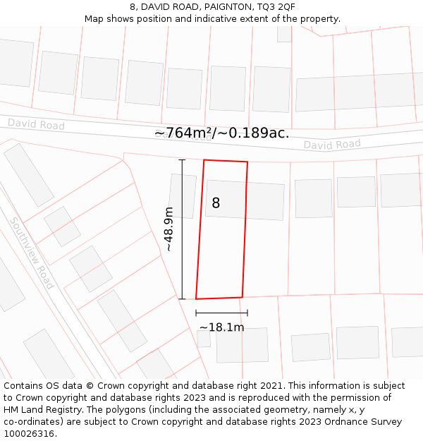 8, DAVID ROAD, PAIGNTON, TQ3 2QF: Plot and title map