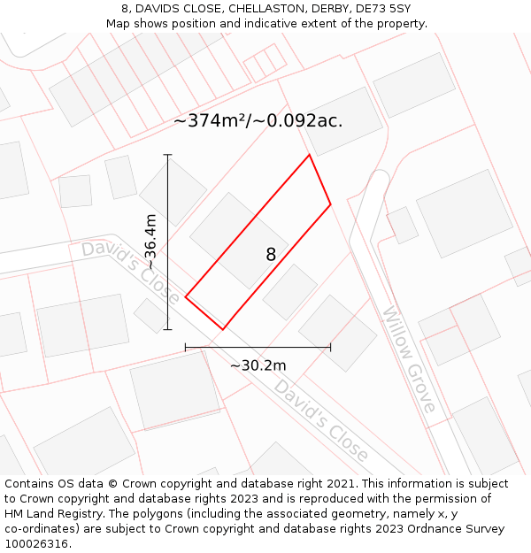 8, DAVIDS CLOSE, CHELLASTON, DERBY, DE73 5SY: Plot and title map