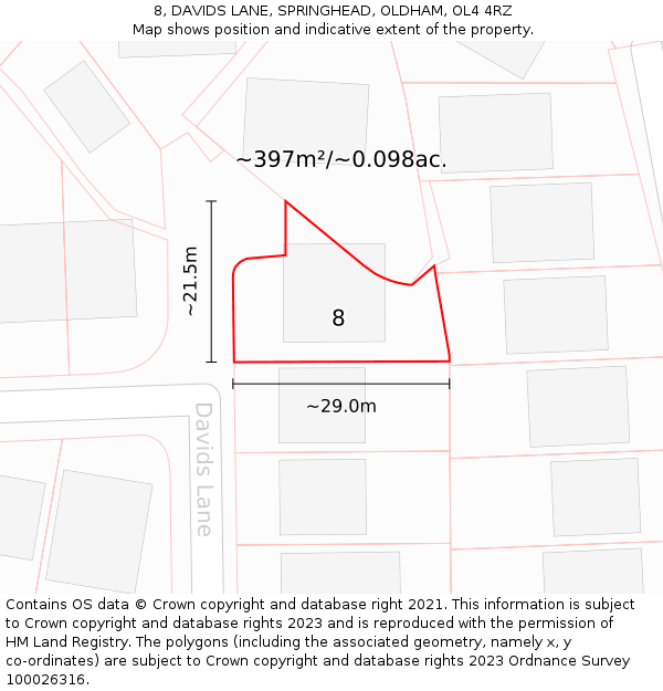 8, DAVIDS LANE, SPRINGHEAD, OLDHAM, OL4 4RZ: Plot and title map