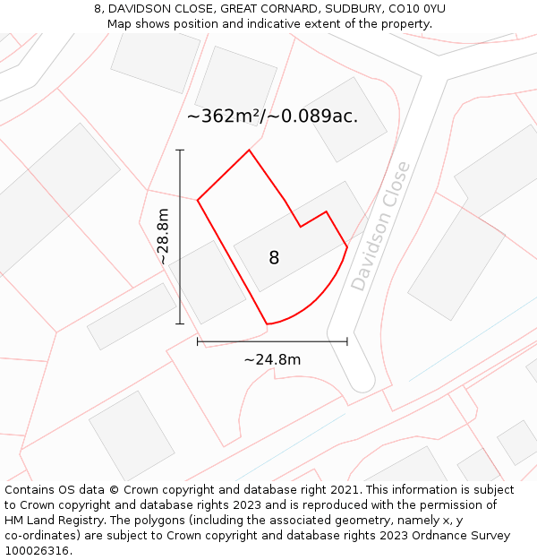 8, DAVIDSON CLOSE, GREAT CORNARD, SUDBURY, CO10 0YU: Plot and title map