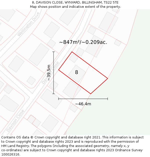 8, DAVISON CLOSE, WYNYARD, BILLINGHAM, TS22 5TE: Plot and title map
