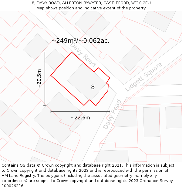 8, DAVY ROAD, ALLERTON BYWATER, CASTLEFORD, WF10 2EU: Plot and title map