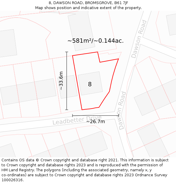 8, DAWSON ROAD, BROMSGROVE, B61 7JF: Plot and title map