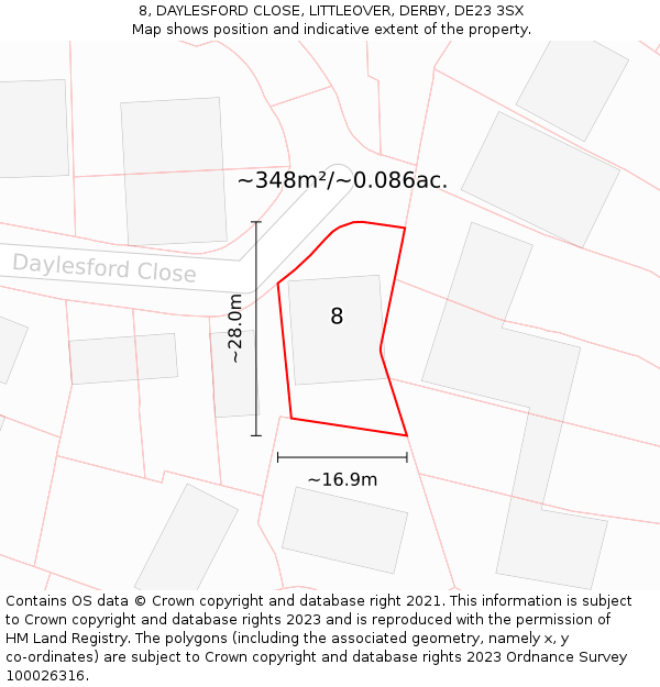 8, DAYLESFORD CLOSE, LITTLEOVER, DERBY, DE23 3SX: Plot and title map