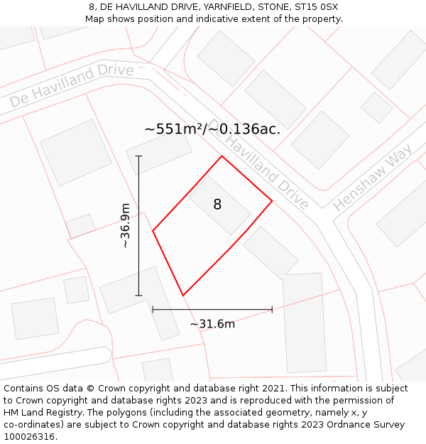 8, DE HAVILLAND DRIVE, YARNFIELD, STONE, ST15 0SX: Plot and title map